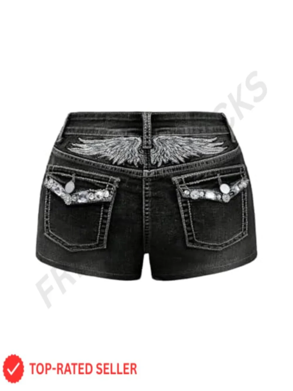 Y2K Rhinestone Denim Shorts Punk Skinny Mini Low Rise Rave Music Festival